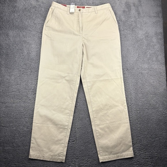 Eddie Bauer Pants Women‎ 14 (32x31) Flat Front Signature Twill Khaki Chino - Picture 1 of 11